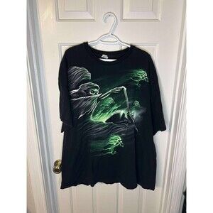 Vintage 90s 00s Distressed Night Rider Biker Motorcycle Skull Black T Shirt 3XL